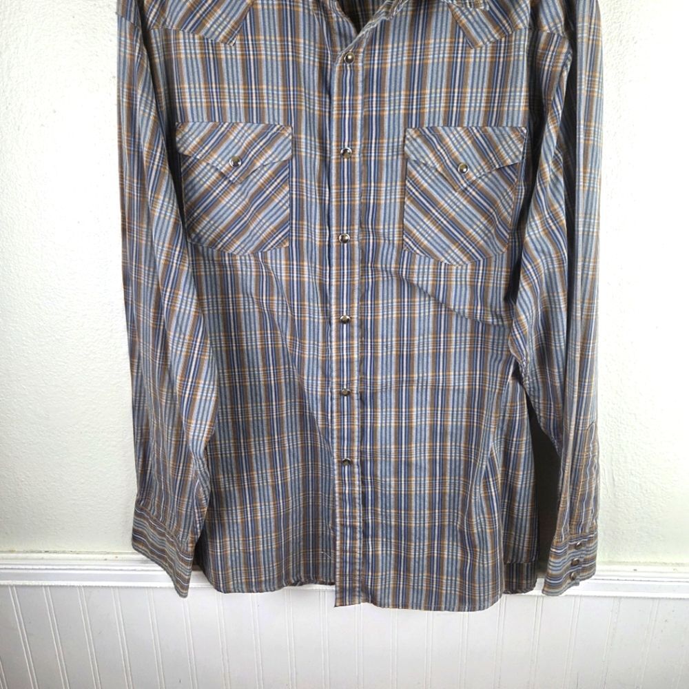 Men's Pendleton Brown Blue Snap Button Casual Pla… - image 3